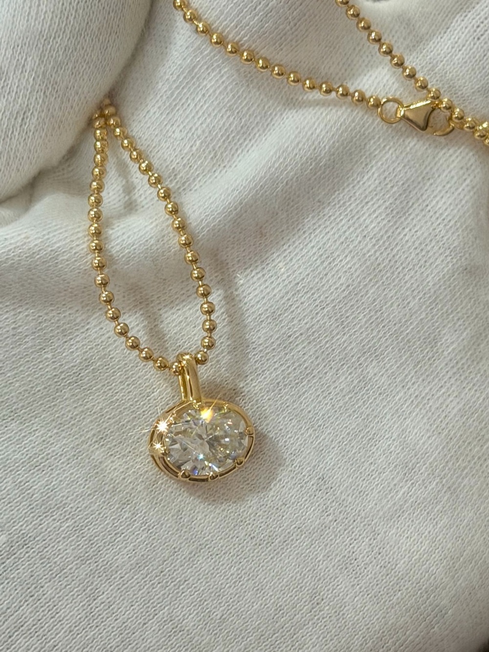 New 18K Gold Plated S925 Sterling Silver 2ct Oval Moissanite Pendant Beaded neck